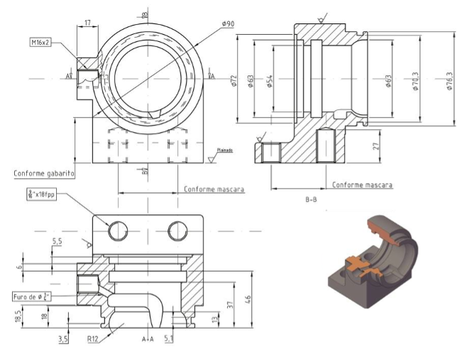 Desenho de fabricação de um mancal